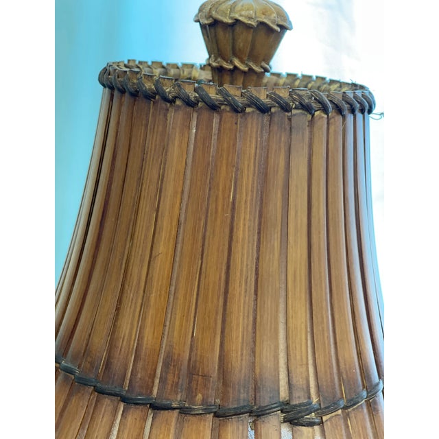 Late 20th Century Mid-Century Modern Faux Bamboo Reed Table Lamp With Shade For Sale - Image 5 of 8