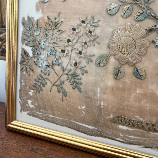 Blue 1822 Fine Silk Floral Embroidery Signed and Framed With Provenance on Verso For Sale - Image 8 of 8