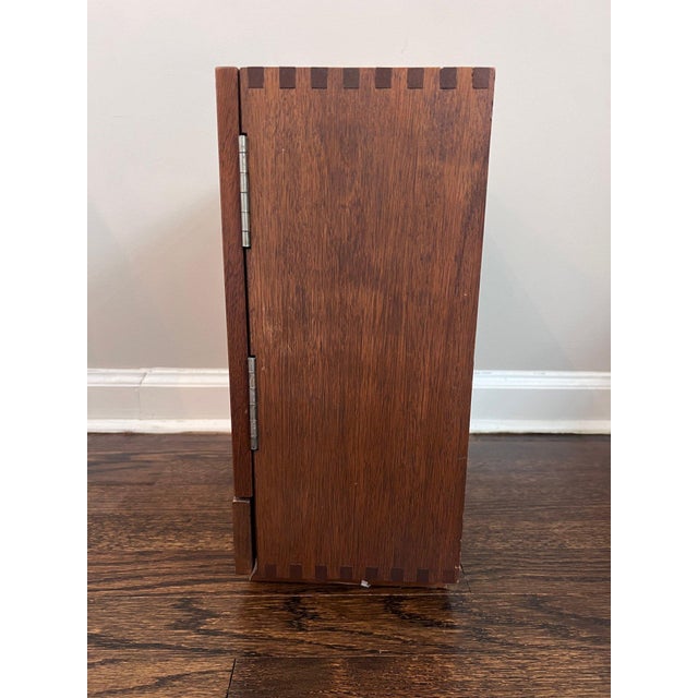 Mid-Century Modern 1950s Karoff Japanese Tabletop Walnut Mini Bar Cabinet With Decanters, Glasses & Tools For Sale - Image 3 of 11