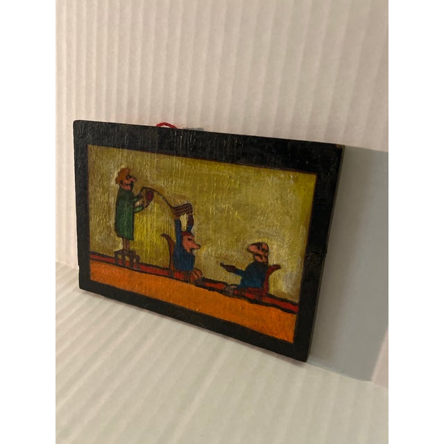 2010s A Miniature Framed Naive Folk Art Painting From France Depicting Three Figures For Sale - Image 5 of 12
