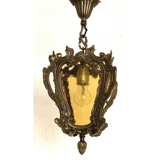 Brass Glass Single Light Chandelier, 1950s For Sale - Image 11 of 11