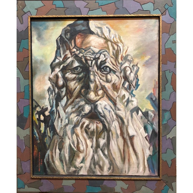 Modern Maurice Newman, Holocaust Memorial Oil Painting Judaica Rabbi Composed of Figures Artists Frame, 1964 For Sale - Image 3 of 7