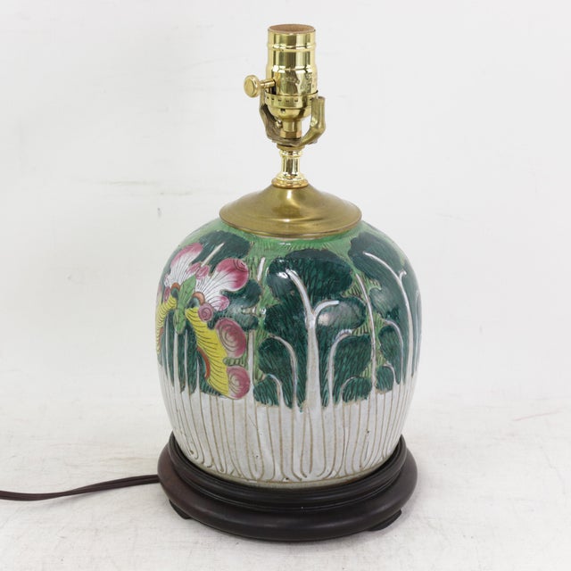Ceramic Antique Famille Rose Porcelain Bok Choy Table Lamp With Cabbage Leaf and Butterfly Motif For Sale - Image 7 of 15