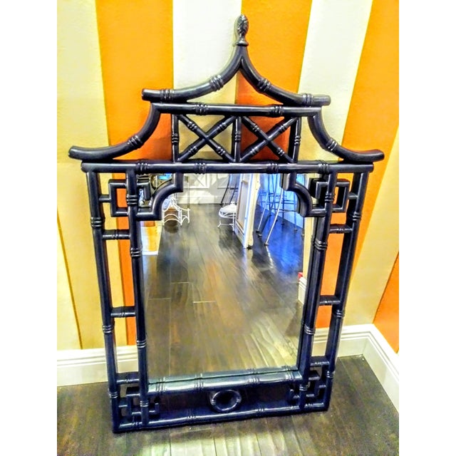 Palm Beach Regency Chinoiserie Navy Blue Pagoda Faux Bamboo Fret Work
