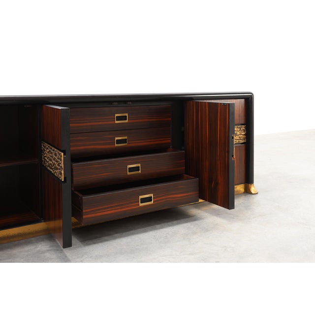 1970s Brutalist Sculptural Wood and Brass Credenza, Italy, 1970s For Sale - Image 5 of 18