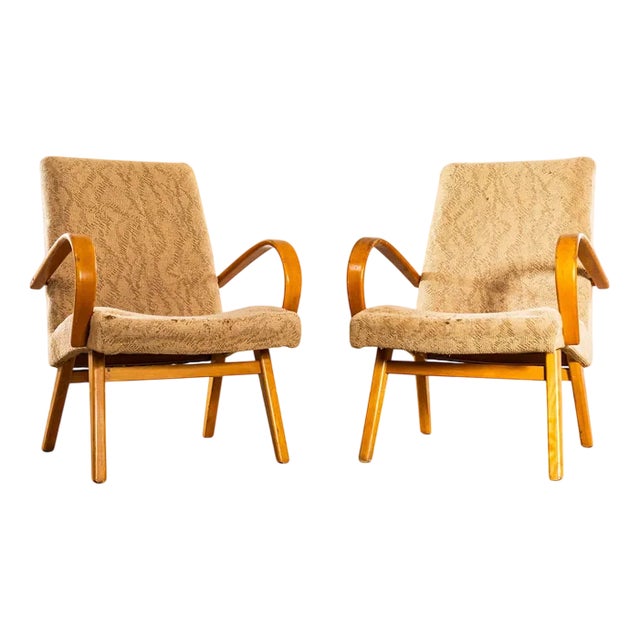 Armchairs with Geometric Slub Jacquard Upholstery by Jaroslav Šmídek, 1950s For Sale