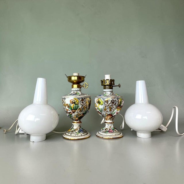 Portuguese Porcelain Hand Painted Table Lamps by Alcobaça Porcelain Factory, Set of 2 For Sale - Image 6 of 18