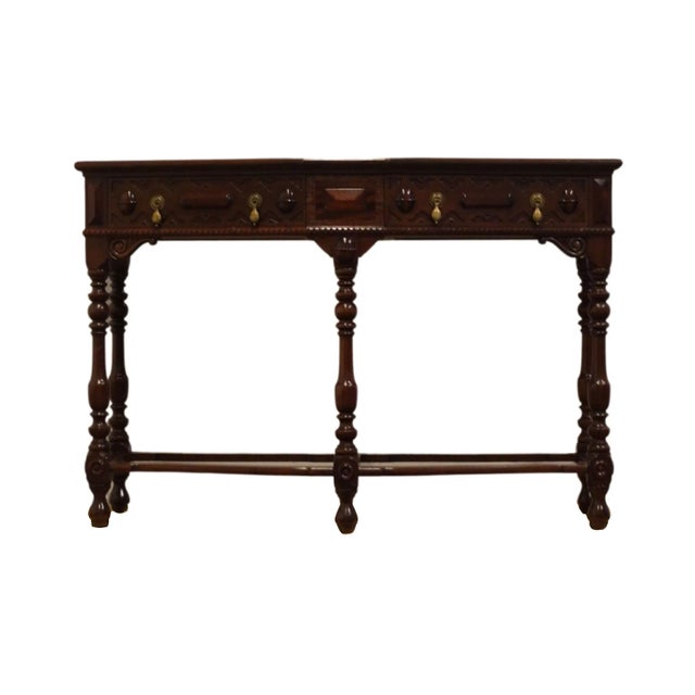 Berkey & Gay Bookmatched Mahogany Gothic Jacobean 32" Accent Console Sofa Table For Sale - Image 9 of 12