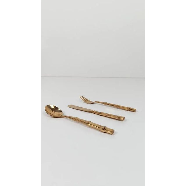 Vintage Brass and Faux Bamboo Flatware Dessert Set, 1970s, Set of 36 For Sale - Image 9 of 15