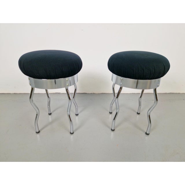 Vintage Uri Stools with Waved Chrome Legs and Black Seats by Per Ivar Ledang for Ikea, 1995, Set of 2 For Sale - Image 10 of 11