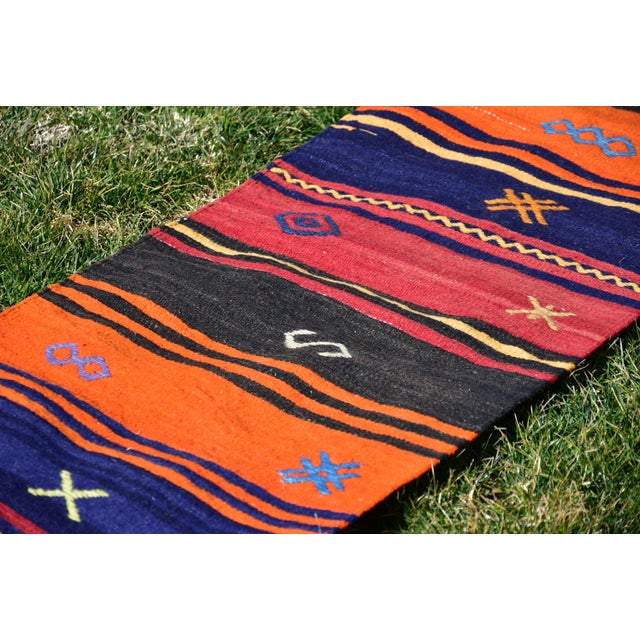 Raspberry Red 1970s Rustic Black Forest Style Home Decor Turkish Kilim Rug For Sale - Image 8 of 11
