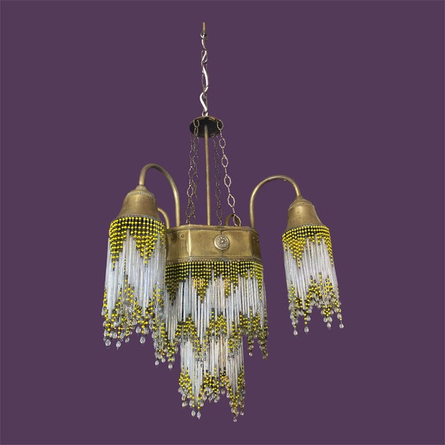 Vintage Glass Beads Chandelier, 1920s For Sale - Image 14 of 14