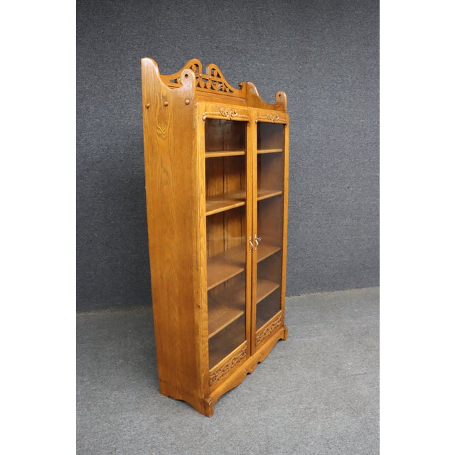 Brown Victorian Oak Two-Door Glass Bookcase With Adjustable Shelves, Circa 1900 For Sale - Image 8 of 11
