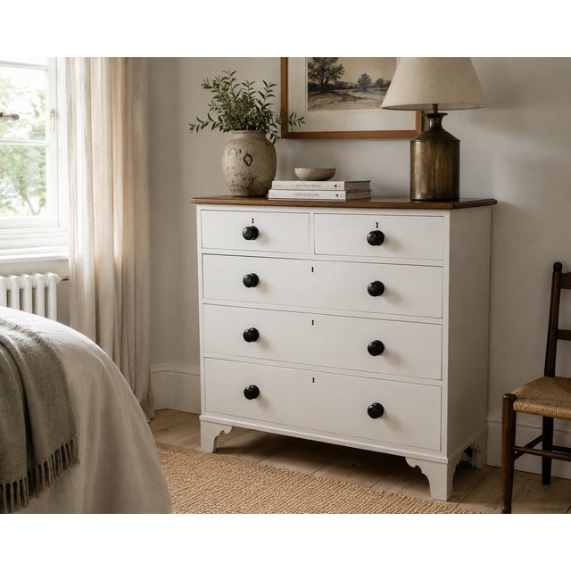 Victorian Painted Pine & Oak Chest of Drawers, England, 1890s For Sale - Image 3 of 8