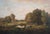 Original, late 19th century oil painting by Claude E. Picault depicting a bucolic landscape at sunset with a small pond at...