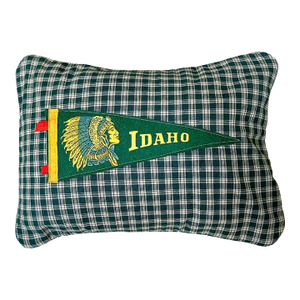 Idaho Native American Vintage Pennant on New Woven Plaid Throw Pillow