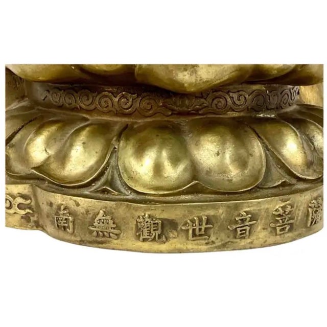Chinese Gilt Guan Yin Buddha Bronze Sculpture For Sale - Image 9 of 11