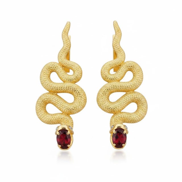Massive snake earrings. Massive Snake earrings with garnets in opened mouth. Snake silver earrings. Long snake earring....