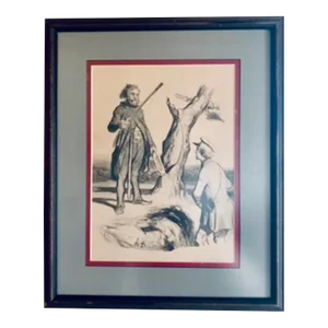 Honore Daumier " Un Pauvre Pere De Famille.... -A Poor Family Man Offering Himself" Framed Antique Original Litograph PrintDaumier a Poor Family Man