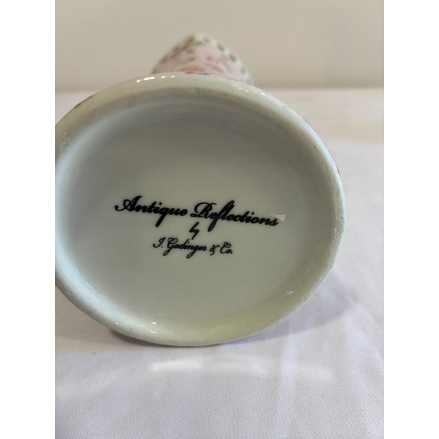 Vintage Godinger Antique Reflections Pink Rose Porcelain Vase With Heart Pierced Rim For Sale - Image 10 of 10