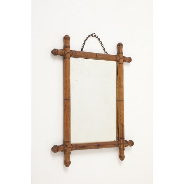 Brown Small Faux Bamboo Carved Frame Mirror, England 1940s For Sale - Image 8 of 9
