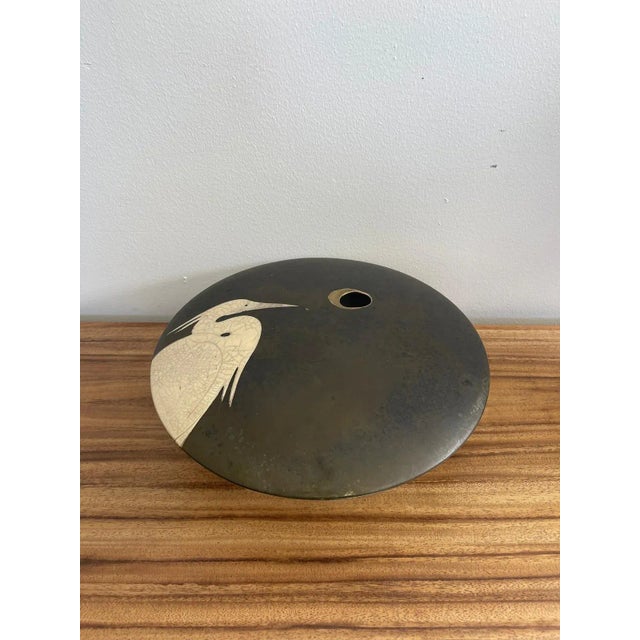 Vintage Signed Raku Ceramic Vessel by Tom and Nancy With Egret Motif, Circa 1990s For Sale In Seattle - Image 6 of 8