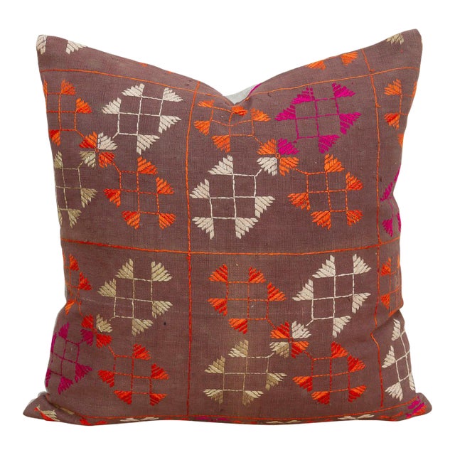 Tribal Lattice, Antique Phulkari Pillow Cover For Sale
