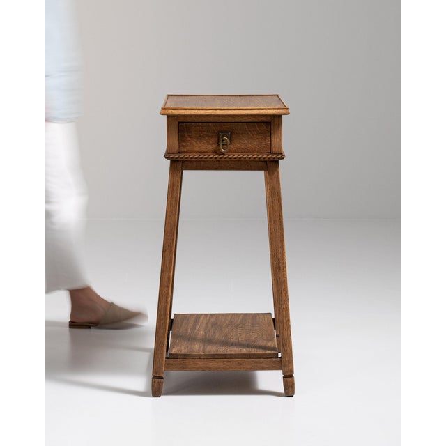 Wood 1910-1919 France Warm Honey Oak Slender Oak Pedestal Side Table For Sale - Image 7 of 11