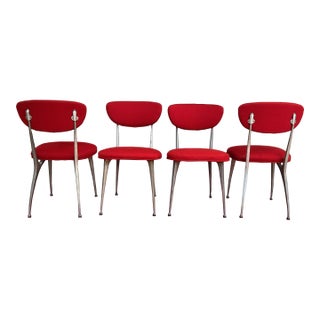 1950s Mid Century Modern Sculptural Red 'Gazelle' Chairs - Set of 4 For Sale