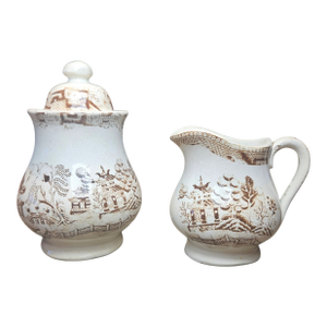 Mid 18th Century English "Willow Tree" Sugar and Creamer