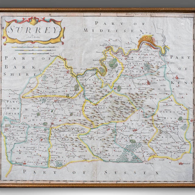 Antique Surrey Map, English, County Cartography, Atlas, Robert Morden, c.1700 For Sale - Image 4 of 12