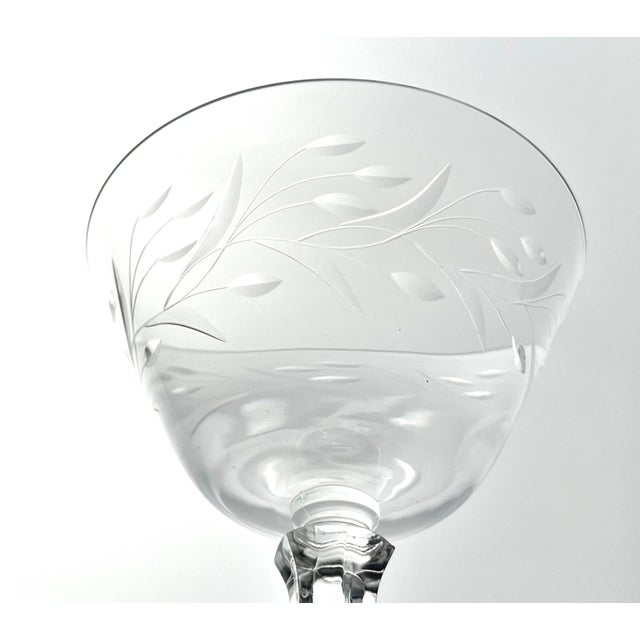 1950s Fostoria “Bridal Wreath” Set of 5 Coupe Champagne Glasses For Sale In Dallas - Image 6 of 6