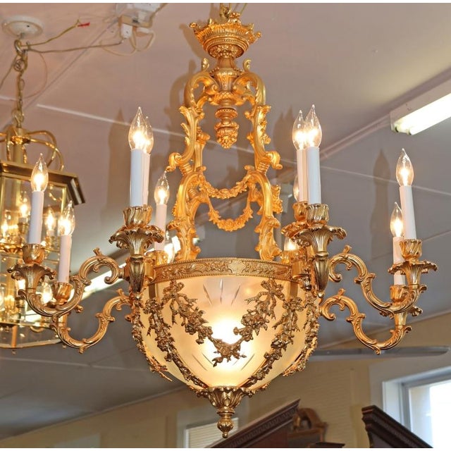 1990s 1990s Italian Fbai Gold Gilt Bronze & Crystal 12 Light Louis XV Style Chandelier For Sale - Image 5 of 12