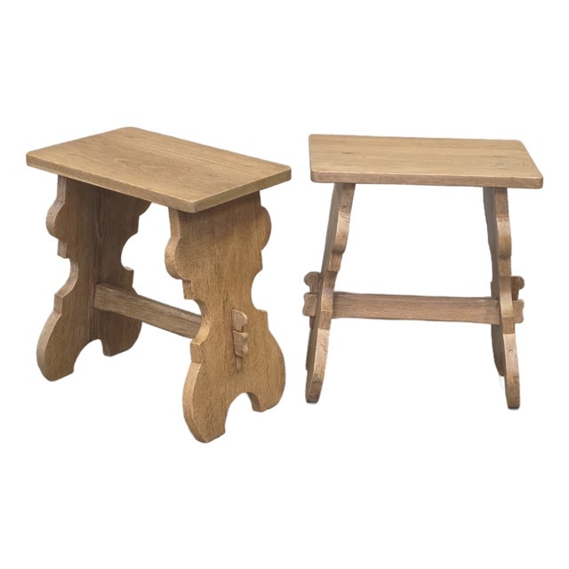 Antique Early 20th Century Swiss Rustic White Oak Alpine Style Stools For Sale