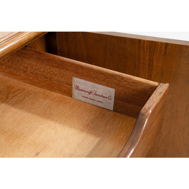 Wood Benard Rhone for Mastercraft Cabinets, Burled Elm With Brass Knocker Pulls 1965 For Sale - Image 7 of 11