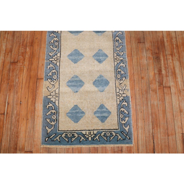 Vintage Blue Tan Small Turkish Runner - 2'2" x 6' For Sale - Image 4 of 7