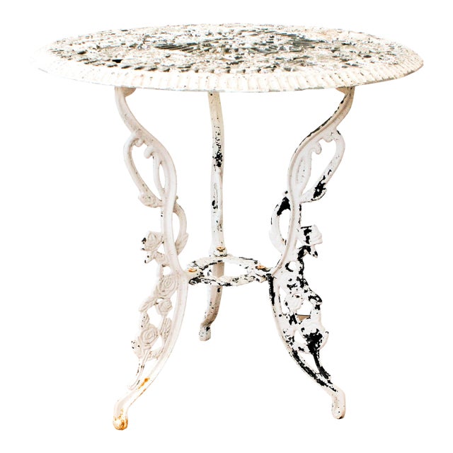 Petite French Bistro Outdoor Table/Distressed White For Sale