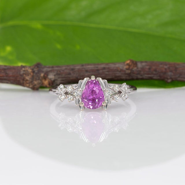 2020s Pink Sapphire Ring With Earth-Mined Diamond Accents: Solid 14k Gold, Size 6.75 For Sale - Image 5 of 9