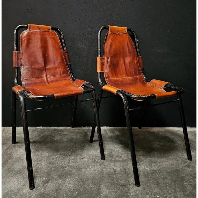 1950s Leather Dining Chairs attributed to Dalvera in the style of Charlotte Perriand, France, 1950s, Set of 3 For Sale - Image 5 of 12
