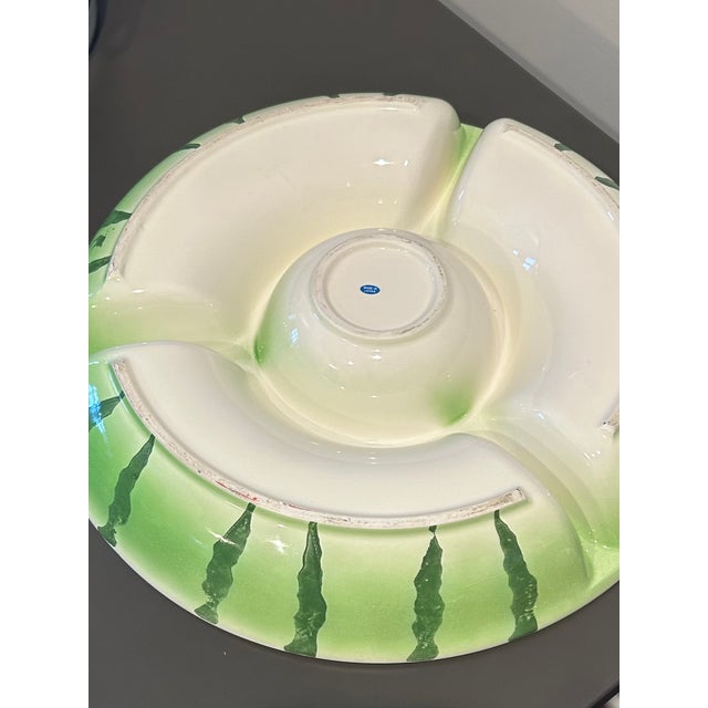 Vintage Americana Watermelon Ceramic Chip & Dip Serving Platter – Hand-Painted Divided Summer Entertaining Tray, Fruit-Themed Kitchen Serveware For Sale - Image 6 of 7