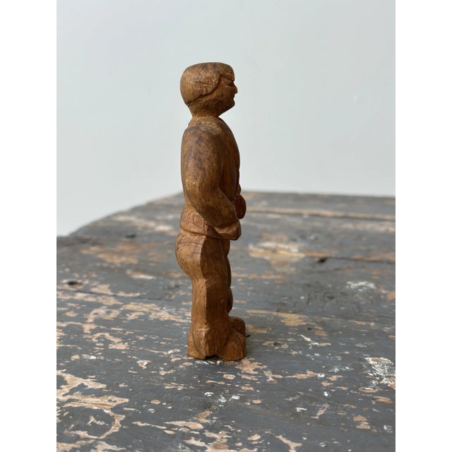 Vintage Miniature Carved Rancher Sculpture With Barrel Jeans, Circa 1940s For Sale - Image 9 of 12