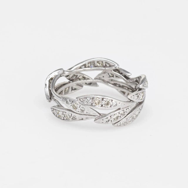 Mid-Century Modern Mid 20th Century Vintage Diamond Leaf Eternity Ring Platinum Band, Sz 6.75 For Sale - Image 3 of 6