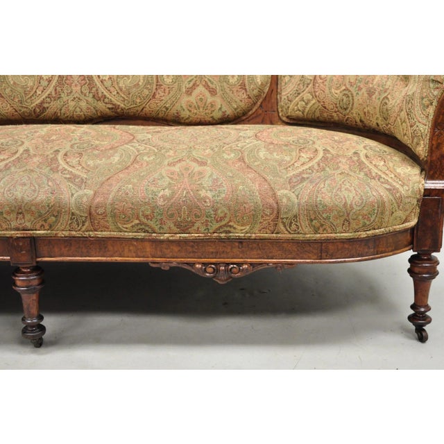Antique Eastlake Victorian Carved Burl Walnut Parlor Set Sofa & 2 Chairs - 3 PCS For Sale - Image 11 of 18