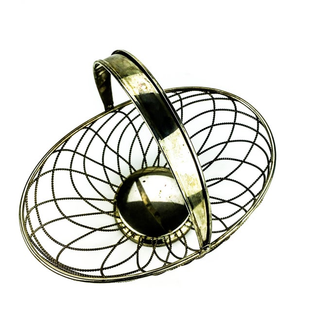 Vintage Silver Tone Wire Basket With Handle For Sale In Portland, ME - Image 6 of 10
