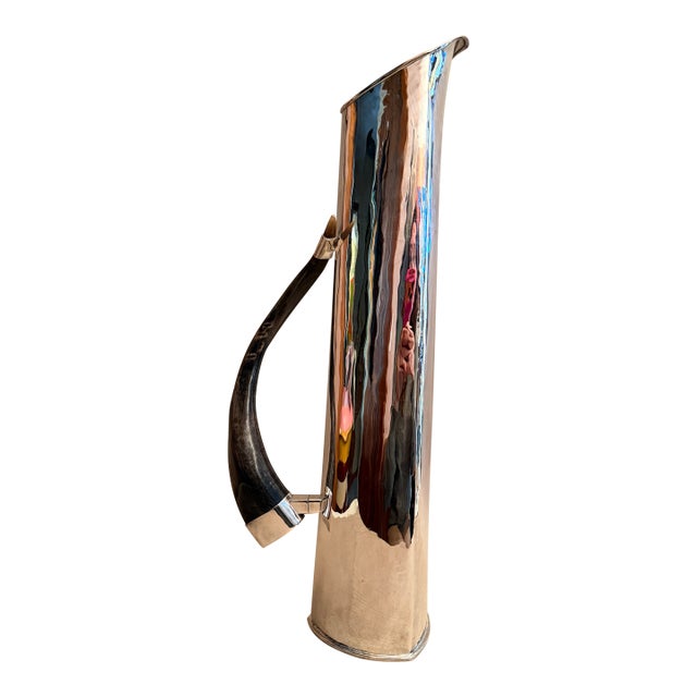 Monumentally Large Plata Lappas Silver Plate Pitcher With Horn Handle For Sale