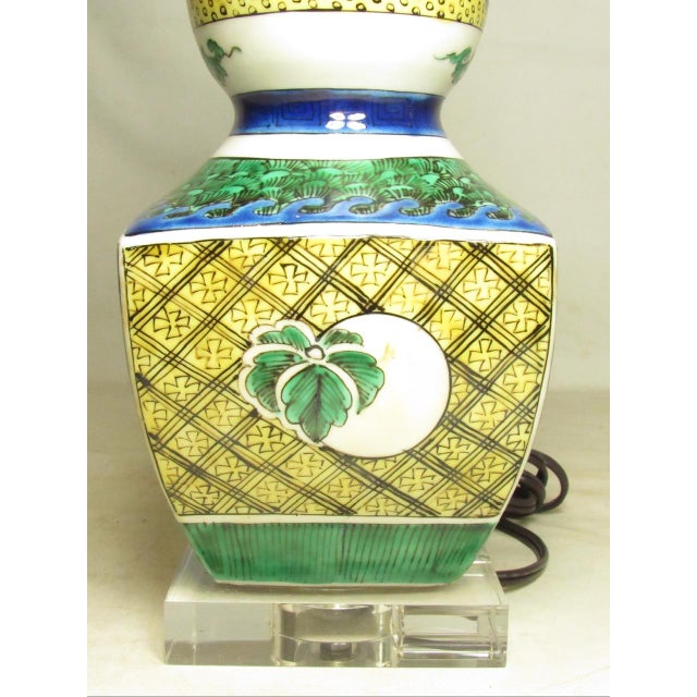 Green Pair of Japanese Porcelain Kutani Lamps For Sale - Image 8 of 15