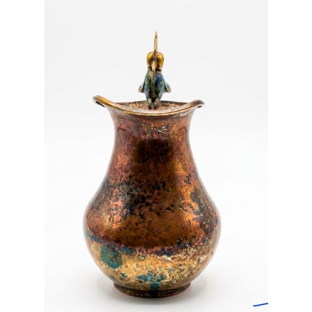Copper Vintage Los Castillo Taxco Silver Plate & Copper Mixed Metal Bird Pitcher Mosaic Inlay For Sale - Image 8 of 8