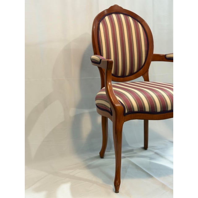 Late 20th Century Late 20th Century Louis XVI Style Oval Back Striped Upholstered Armchair For Sale - Image 5 of 10