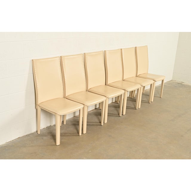 Cassina Mario Bellini Style Italian Modern Cream Leather Wrapped High Back Dining Chairs, Set of Six For Sale - Image 4 of 13
