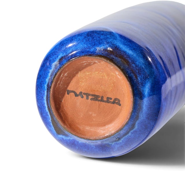 Blue Gertrud and Otto Natzler Mid Century Lapis Blue Glaze Cylindrical Tall Bottle For Sale - Image 8 of 8